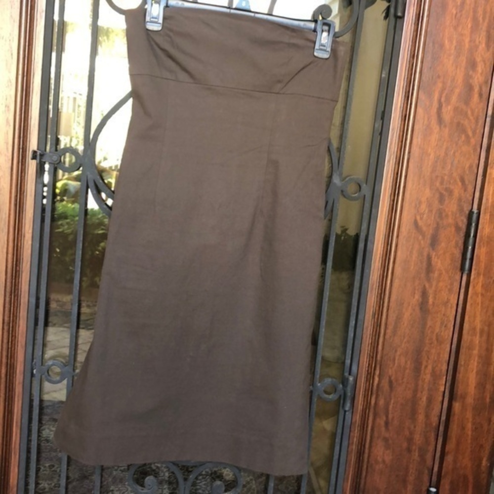 Theory brown strapless stretch cocktail dress
